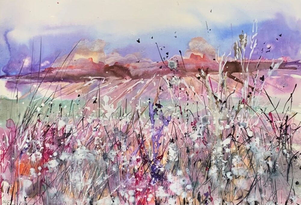 Ploughed Field and summer flowers